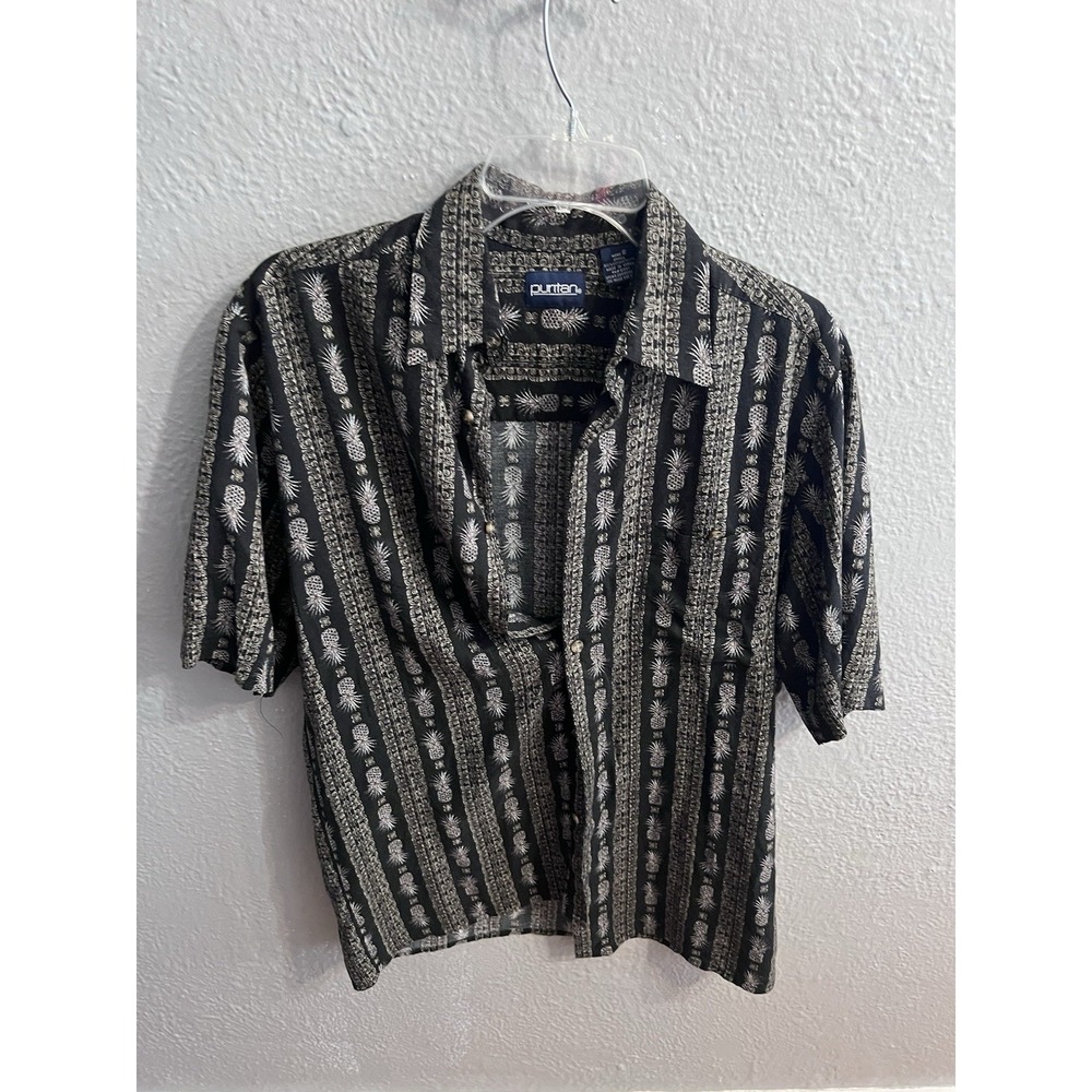 Puritan‎ Black Pineapple Hawaiian Shirt Mens Short Sleeve Size Small